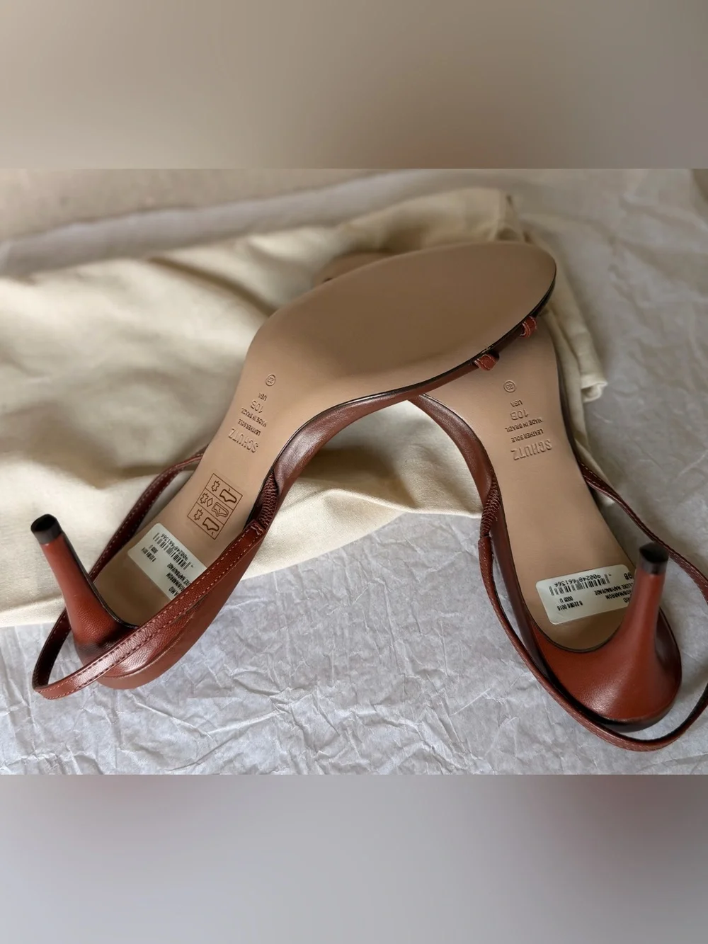 Zara Brown Leather Strappy Slide Sandals - Picture 6 of 7